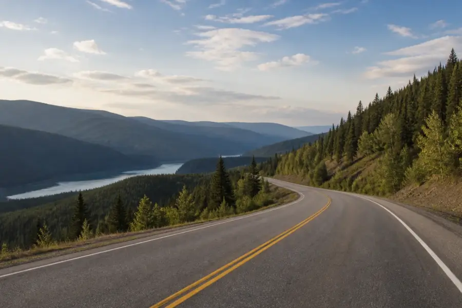 The highway north through the Cariboo on the drive to Bowron Lake