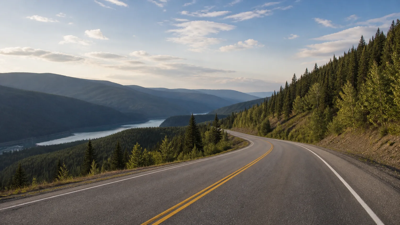 The highway north through the Cariboo on the drive to Bowron Lake